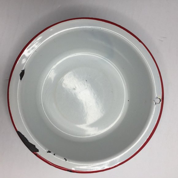 Vintage Set of 3 White Enamelware Bowls Red Kitchen Home Decor Decoration - Picture 16 of 16